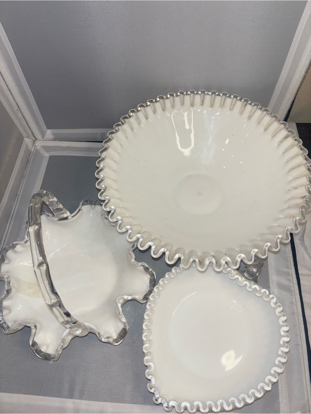 Vintage Fenton Ruffled Edge Milk Glass- Set of 3